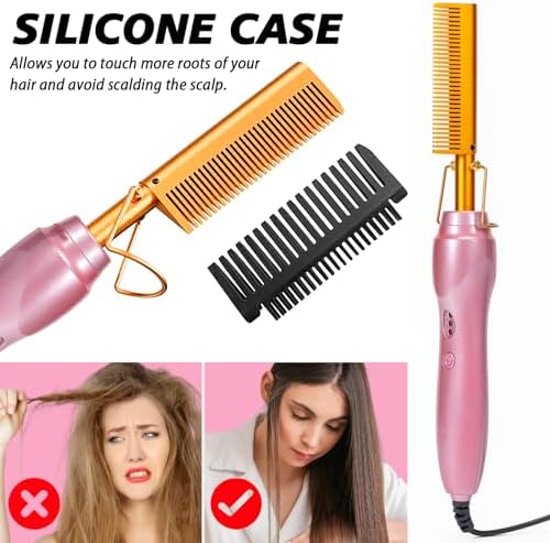 Electric Hot Comb Hair Straightener Heat Pressing Combs Ceramic Curling Flat Iron Curler, Hot Comb Electric for Wigs Electrical Straightening Comb Curling Iron for Natural Hair with Anti-Scald Case - Image 4