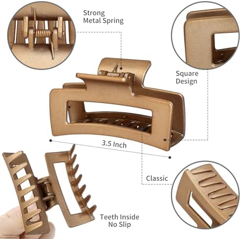 Sisiaipu 3.5 Inch Medium Hair Claw Clips 12 Pcs Square Claw for Thick and Thin Hair Rectangular Rectangle Hair Clips Jaw Clips Bulk Hair Accessories for women and Girls (Gold) - Image 3