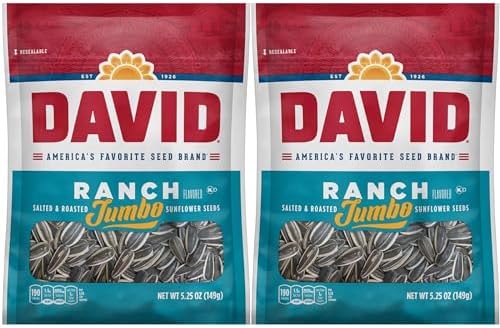 David, Sunflower Seeds, Roasted & Salted, Ranch, 5.25oz Bag (Pack of 2) by DAVID