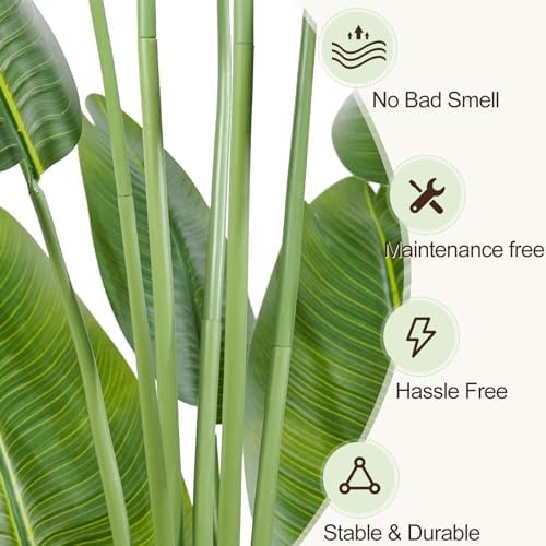 Lifelike Bird of Paradise Artificial Plant 4ft Faux Banana Leaf Tree with 9 Trunks for Home Decor - Perfect Indoor Silk Floor Plant for Living Room, Office, and Bedroom Ambiance Enhancement - Image 6