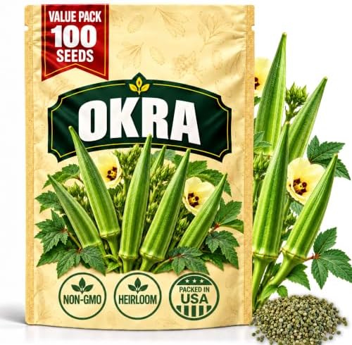 Premium Okra Seeds - 100 Heirloom Seeds for Planting, Non-GMO, High Yield, Fast Growing, Heat-Resistant Vegetable Seeds for Home Garden & Outdoor Planting - Fresh, Crisp & Flavorful Okra by WilyFox