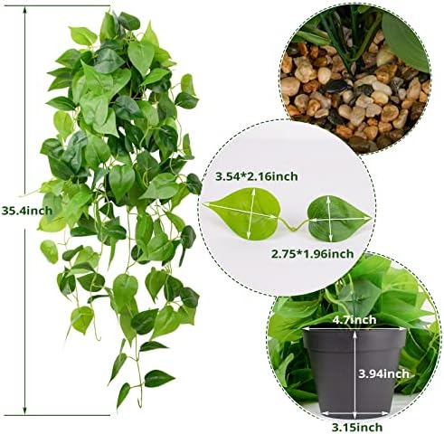 LOYWREE 35.4in Artificial Plants in Black Pot Realistic Fake Hanging Potted Greenery with Faux Ivy Vine & Pothos - Ideal for Shelf, Home, Office, Indoor & Outdoor Garden Decor - Image 2