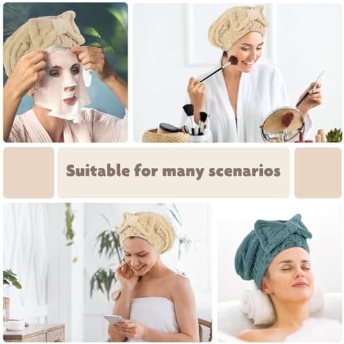 SUNLAND Large Microfiber Hair Drying Caps with Bow Knot 2 Pack Green - Image 6