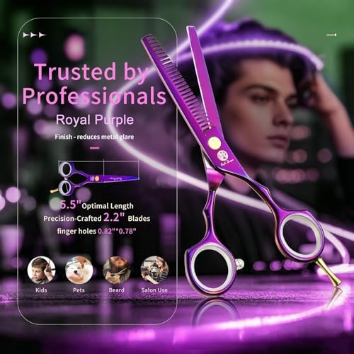 Purple Dragon 5.5 inch Hair Cutting Scissors Set with Razor - Purple - Image 2