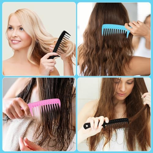 2PCS Wide Tooth Comb for Curls, Large Tooth Detangling Comb for Women & Men Wet & Dry Curly Hair(White-Pink) - Image 6