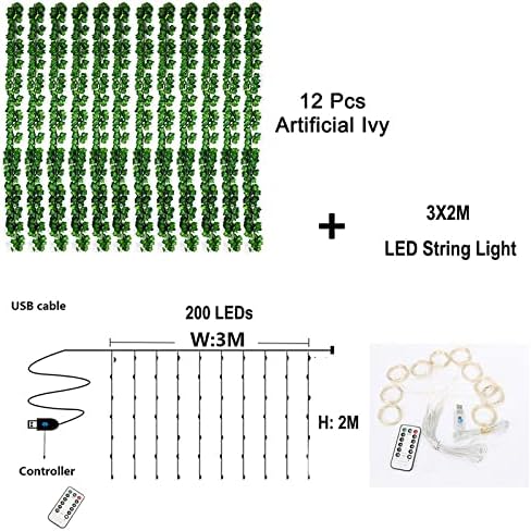 12 Packs Artificial Ivy, 84FT Garland Hanging Plants Fake Vines with 200 LED String Light for Bedroom Wedding Party Garden Wall Room Home Decor - Image 2