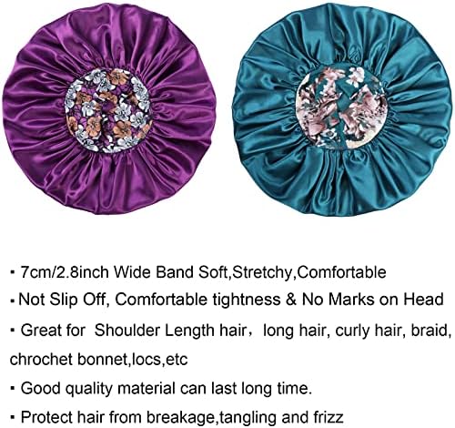 Silk Satin Bonnet Hair Cap: 2pcs 17inch Diameter Extra Large Jumbo Sleeping Satin Bonnets with Comfortable Flower Band - High Density Bonnets for Women Braids Curly Night Cap (Black & Red) - Image 4