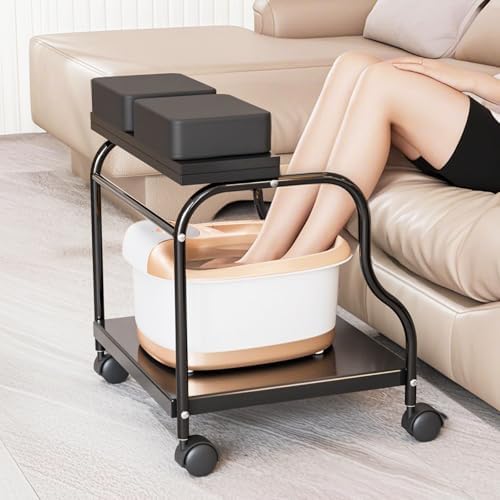 OmySalon Pedicure Cart Foot Bath Trolley, Portable Salon Nail Esthetician Rolling Cart, Adjustable Manicure & Foot Massage Stool w/PU Cushion, Locking Wheels, for Spa, Salon & Home (Black) by OmySalon