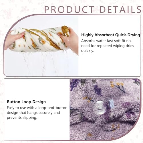 3 PCS Hair Towel Wrap Cute Pastel Floral Print Microfiber Fleece Hair Drying Towel Cap Soft Quick Dry for Women Bath Spa (Flower) - Image 6