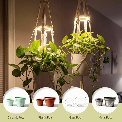 2 Pack Hanging Plant Grow Lights for Indoor Plants with Timer, Wall Mounted Full Spectrum Pendant Growing Light with Macrame Plant Hanger, Ceiling LED Planta Luz for Potted Plants Home Decor - Image 6