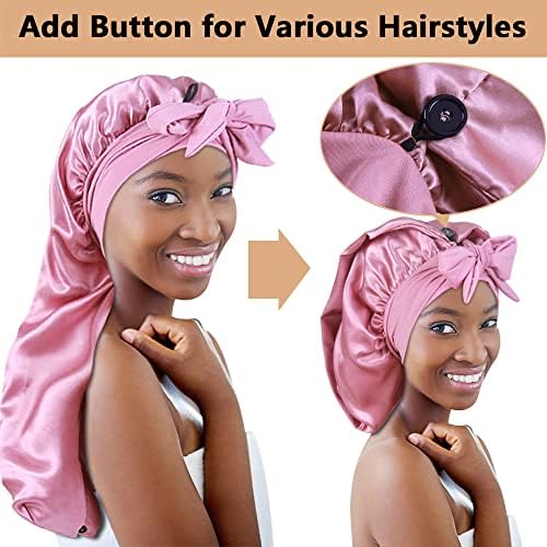 2pcs Long Satin Bonnets with Tie Band, Large Braid Bonnet Silky Hair Cap for Locs Women Sleeping, K - Image 3