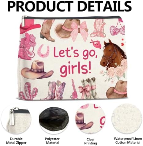 LyoGao Western Cowgirl Pink Makeup Bag, Nashville Cosmetic Bag for Country Girl Friend Daughter Sister, Let's Go Girls - Image 3