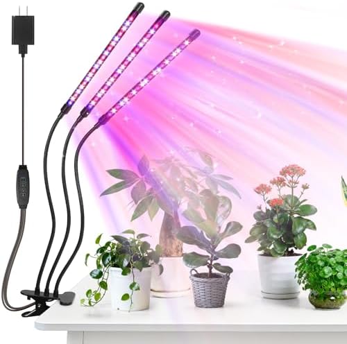 Led Grow Lights, 3 Heads Red Blue Plant Light with Clamp for Indoor Plants & Seed Starting, 10-Level Dimmable, Auto On Off, Timing 3 9 12Hrs by Unknown