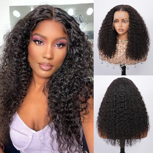 FASHION PLUS Full Lace Human Hair Wigs Curly Wave Human Hair Wigs, 14Inch Invisible Curly Full Lace Frontal Wigs, 15A Grade 200% Density Pre Plucked Virgin Human Hair 100% Hand-tied, Natural Color by FASHIONPLUS