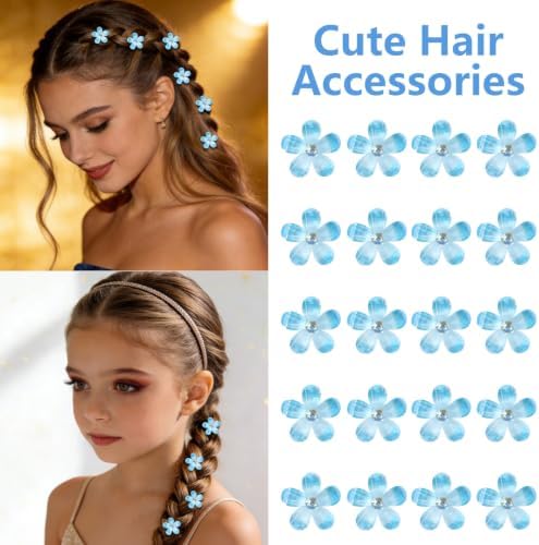 YISSION 20Pcs Mini Ombre Blue Flower Hair Clips Crystal Women Girls Wedding - Image 3