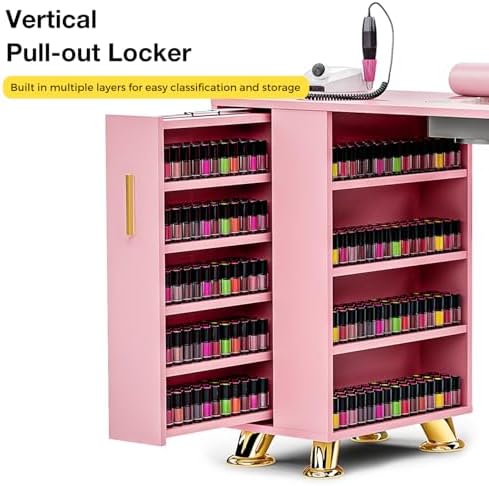 Manicure Table with Dust Collector, Large Storage Nail Desk (Pink) - Image 5