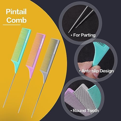 3 PCS Rat Tail Combs with Metal Pick for Braiding,Parting - Image 3