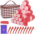 Sungenol Hair Rollers 24 Pcs Self-Grip Heatless Curlers Set for Volume - 12 Extra Large & 12 Large with Clips, Comb and Makeup Bag for Long Hair Salon Blowout (24, Red) by Sungenol