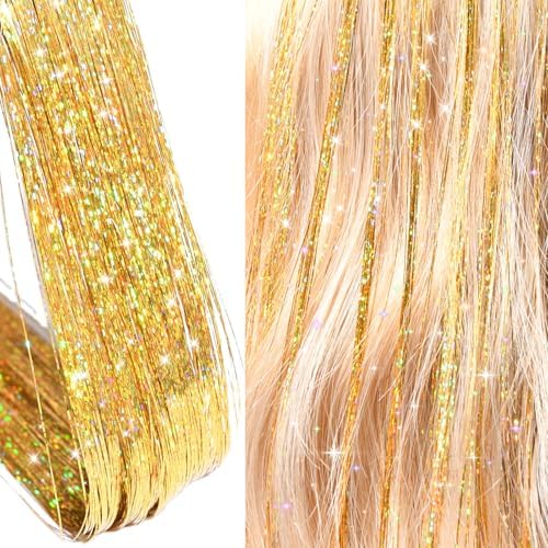 Gold Hair Tinsel Kit for Girls Women Fairy Glitter Tinsel Hair Extensions - Image 2