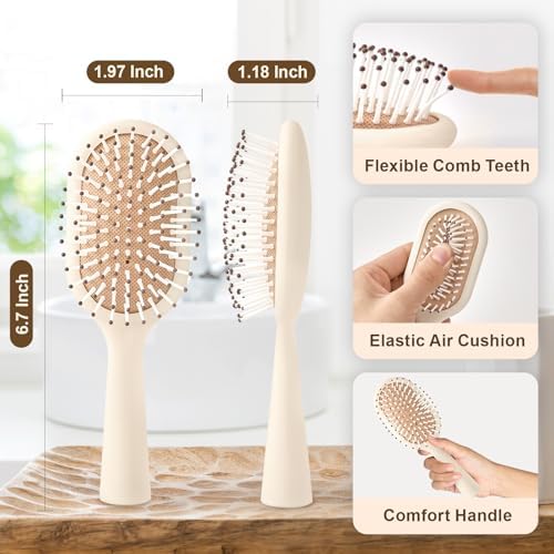 Detangler Hair Bursh for Women Girls Boy and Kids, Small Paddle Brush for Detangling, Protable Travel Size Hair Brush, Suit for Thick Short Curls, Wet and Dry Hair(1 Pack-Beige) - Image 2