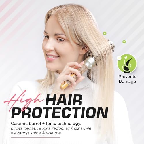 Fagaci Small Round Brush for Blow Drying with Natural Boar Bristle, Hair Styling, Drying, Healthy Hair and Add Volume, Ceramic Gold, Hair Brush + 4 Styling Clips - Image 4