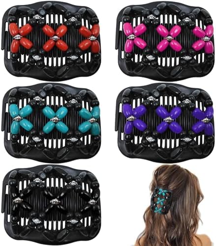 5 Pieces Stretchy Magic Hair Comb Adjustable Elastic Comb Hair Clip for Women Girls No Crease Hair Pins Vintage Hair Bun Maker Hair Accessories for Curly Thick Wavy Hair Ponytail by Suptizizkz
