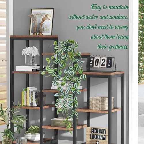 LOYWREE 2 Pack Fake Hanging Plants - Small Potted Plants with Green Eyebrow-Leaf Trailing Vines, Indoor Outdoor Aesthetic Decor for Office, Living Room Shelf & Home Accent (Black Pot) - Image 5