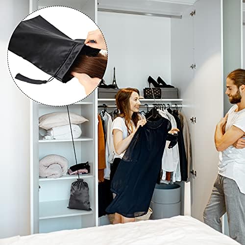 Shappy 4 Pieces Silk Satin Wig Bag Black Hair Bags with Drawstring Tassel Stuff Satin Black Gift Travel Storage for Packaging Bundles Extension Home Salon Travel - Image 4