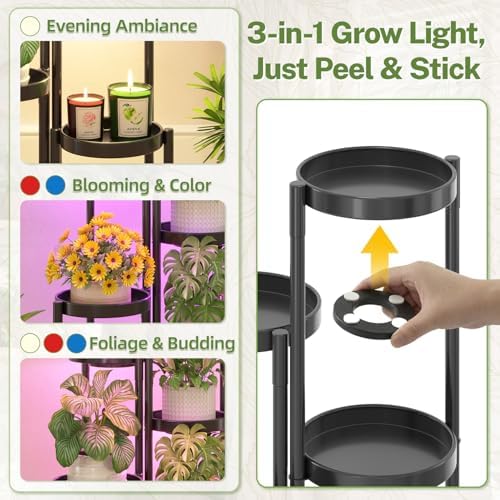 iDavosic.ly Plant Stand Indoor with Grow Lights, 5 Tier Metal Shelf, Black - Image 4