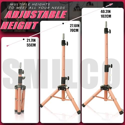 Smilco Mannequin Head Stand,Adjustable Wig Stand Tripod,Heavy Duty Wig Head Stand for Cosmetology Hairdressing Training - Image 2