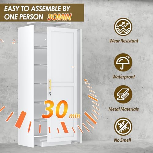 pozdeg 67" White Lockable Metal Storage Cabinet - Image 7