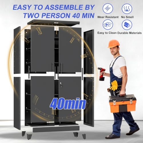 GAIOUS 79" Tall Metal Pantry Storage Cabinet with Lock, File Cabinet Black - Image 5