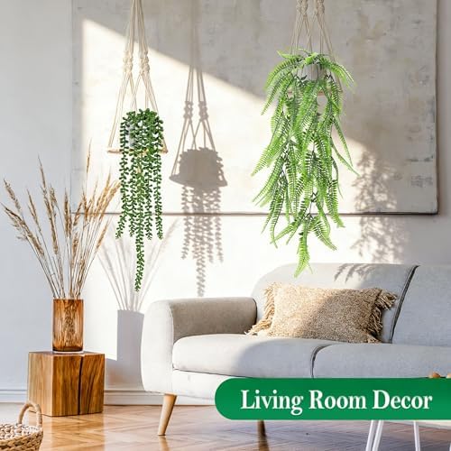 Der Rose 8Pcs Fake Hanging Plants with White Pots for Fuller Shelf Decor - Image 5