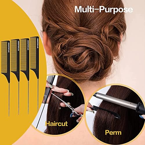 4 PCS Rat Tail Combs with Metal Pick for Braiding,Parting - Image 5