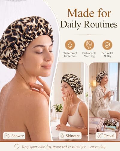 Edoneery Shower Caps for Women Reusable Waterproof, Shower Hair Cap - Image 4