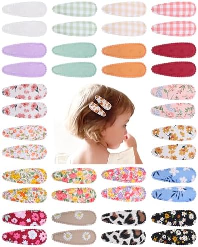 doboi 40 Pcs Floral Print Snap Hairpins, Hair Bows Clips, and Barrettes for Girls - Non-Slip Wrapped Flower Clips Hair Accessories by doboi