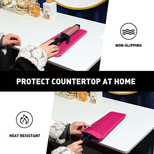 ZAXOP 2 Pack Heat Resistant Silicone Mat Pouch for Flat Iron, Curling Iron,Hair Straightener,Hair Curling Wands,Hot Hair Tools (Mintgreen-Hotpink) - Image 6