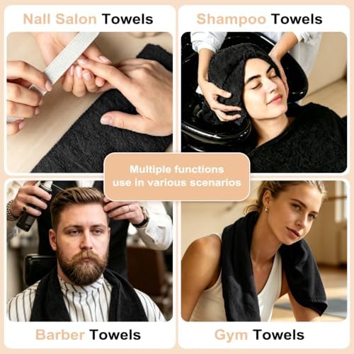 Puomue Black Salon Towels, Super Soft and Absorbent Microfiber Hair Towel for Salon, Bath, Spa, Pool and Home, 27 x 16 Inch (Black - 12 Pack) - Image 7