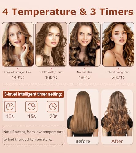 Auto Hair Curler, Automatic Curling Iron with 4 Temperature & 3 Timer, Automatic Shut-Off, Anti-Scald, Anti-Tangle Rotating Curling Wand for Hair Styling, Blue - Image 4