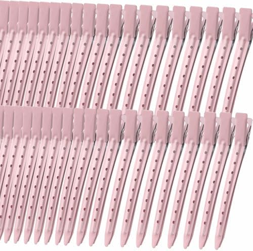 40 PCS 3.5 Inch Pink Duck Billed Clips,Metal Alligator Curl Hair Clips with Holes for Styling, Coloring, Thick Hair Rollers, Salon Use,Alligator Clips for Women for Thick Hair & Thin Hair,Pink by Mythos