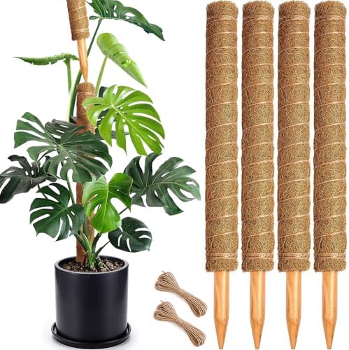 Soupiar 4 Pack 22 Inch Stackable Moss Pole - Thick & Sturdy Natural Coir Totem Plant Support & Garden Stakes for Monstera & Pothos, Indoor Climbing Vining Houseplants, 70" H Max by Soupiar