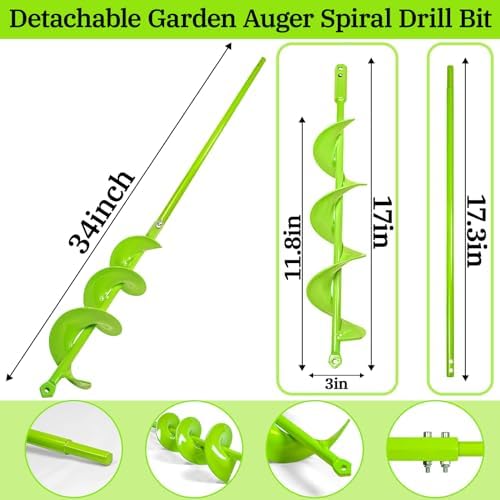Detachable 34 x 3 Garden Auger Drill Bit,Auger Spiral Drill Bit for Planting Bulbs and Potted Plants & No Need to Squat Down, Plant Bit with 3/8" Hex Drive Drill - Image 3