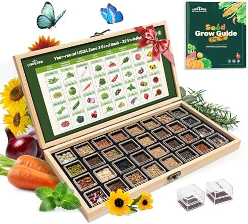 USDA Zone 3 Seed Bank, Gardening Gifts for Women Men, 32 Type Non-GMO Seeds by LUSHDEW