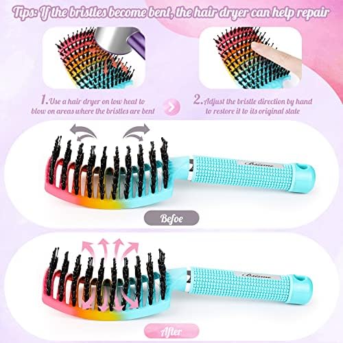 Boar Bristle Hair Brush, Curved Vented Detangler Brush Faster Blow Drying, Paddle Detangling Brush for Women Men Kids Wet Dry Long Curly Thick Straight Hair, Make Hair Shiny and Healthier(Green+Blue) - Image 5