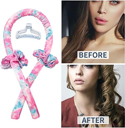 Heatless Curling Rod Headband No Heat Silk Ribbon Curling Rod Hair Roller Curls with Hair Claw Clip Lazy Natural Soft Wave DIY Hair Rollers Styling Tool for Sleep in Overnight (fen-lan) - Image 4