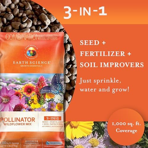 Earth Science Wildflower Pollinator Mix - 6lb, Over 56,000 Seeds, 3-in-1 Mix of Wildflower Seeds, Plant Food, & Soil Conditioners for Bees, Hummingbirds, Butterflies, Non-GMO, Up to 1,000 Sq. Ft. - Image 5