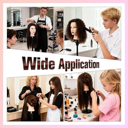 80% Real Hair Mannequin Head 26''Chestnut Brown Salon Mannequin Human Hair - Image 3