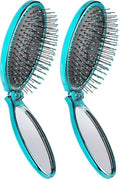 Wet Brush Pop Go Detangler, Blue Teal - Foldable, On-The-Go Design, Travel Brush, Ultrasoft IntelliFlex Bristles, Detangling Hairbrush, Built-In Mirror Handle, Wet & Dry, All Hair Types (Pack of 2) by WetBrush