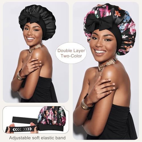 CHLINS Double Layer Satin Bonnet for Sleeping, Hair Bonnet for Curly Hair - Image 2