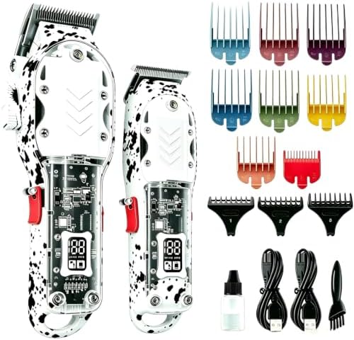 Professional Hair Clippers for Men, Cordless Barber kit for Hair Cutting & Grooming, Hair Clippers and Trimmer Set for Barber Haircut with LED Display, 8 Fade Taper Combs(White Set) by Tuanchuanrp